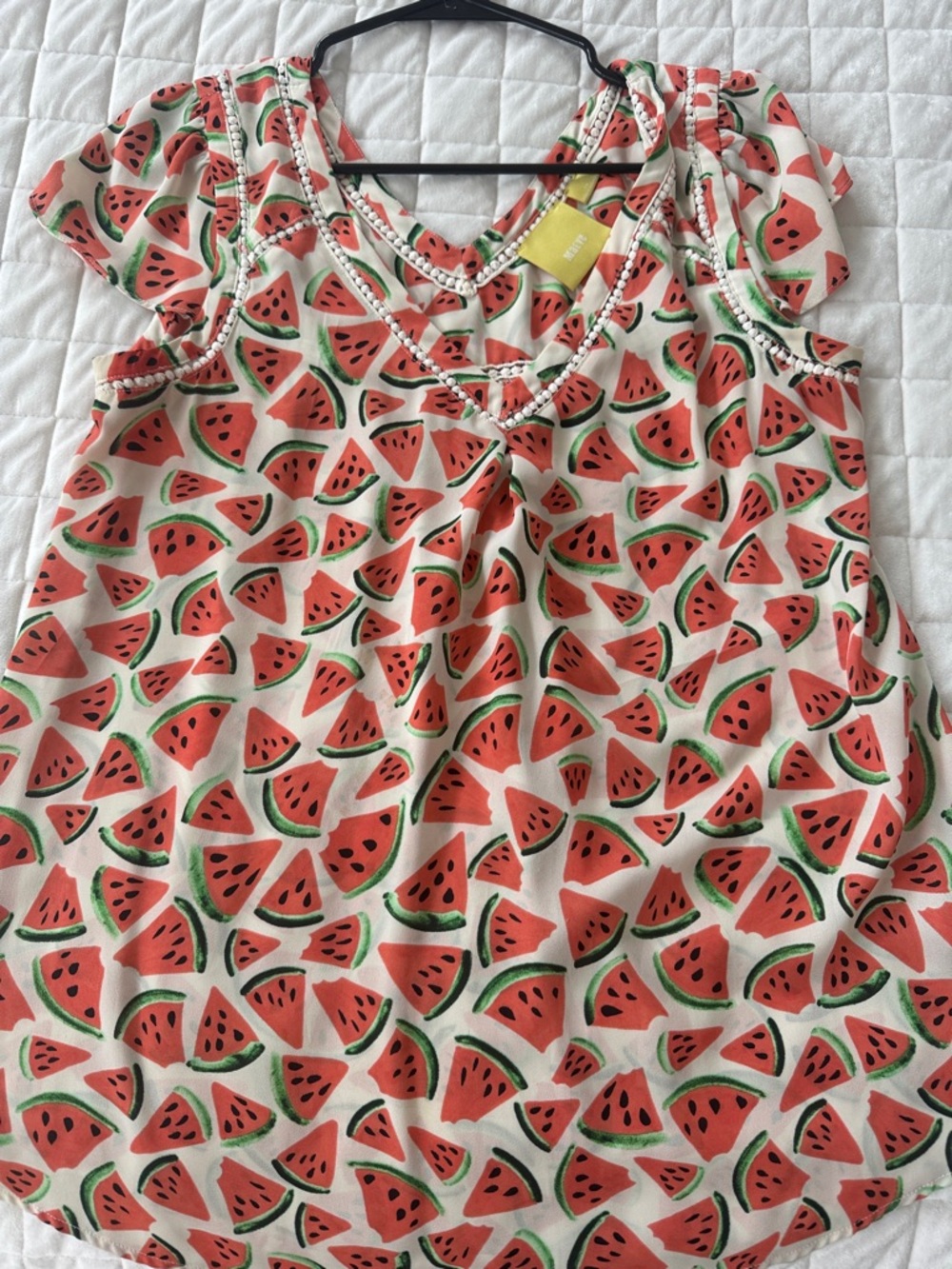 Maeve White Watermelon Print Short Sleeve Blouse